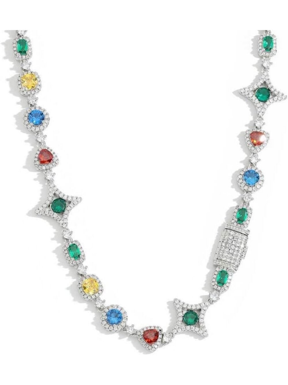 Colorful Hip-Hop Alloy Zirconia Necklace, Unisex Urban Statement Jewelry, Bold